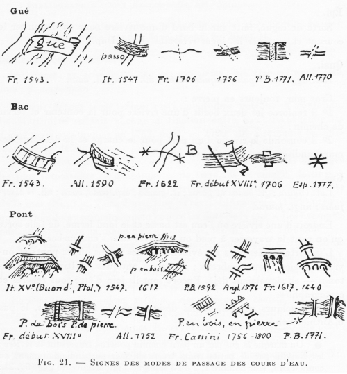 Francois de Dainville,  Le Language des Geographes (1964), compiled symbols of water crossings