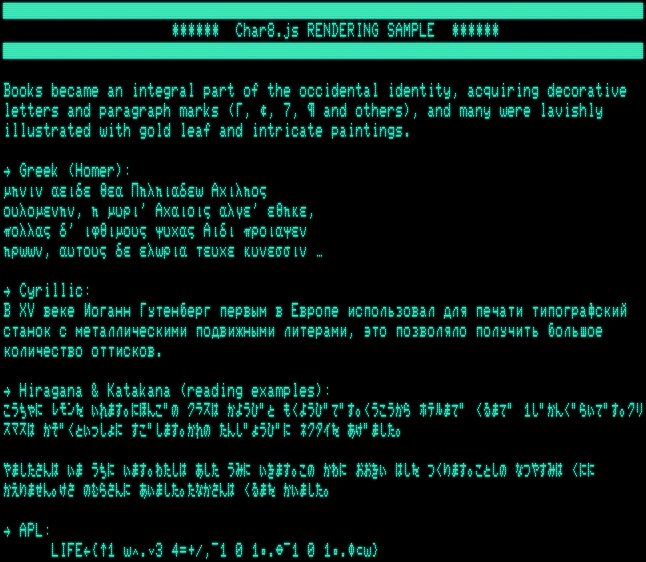 Sample rendering of Char8.js-glyph-data.