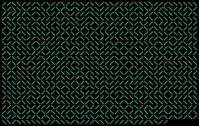 The "10 PRINT" BASIC program for ASCII-based machines.