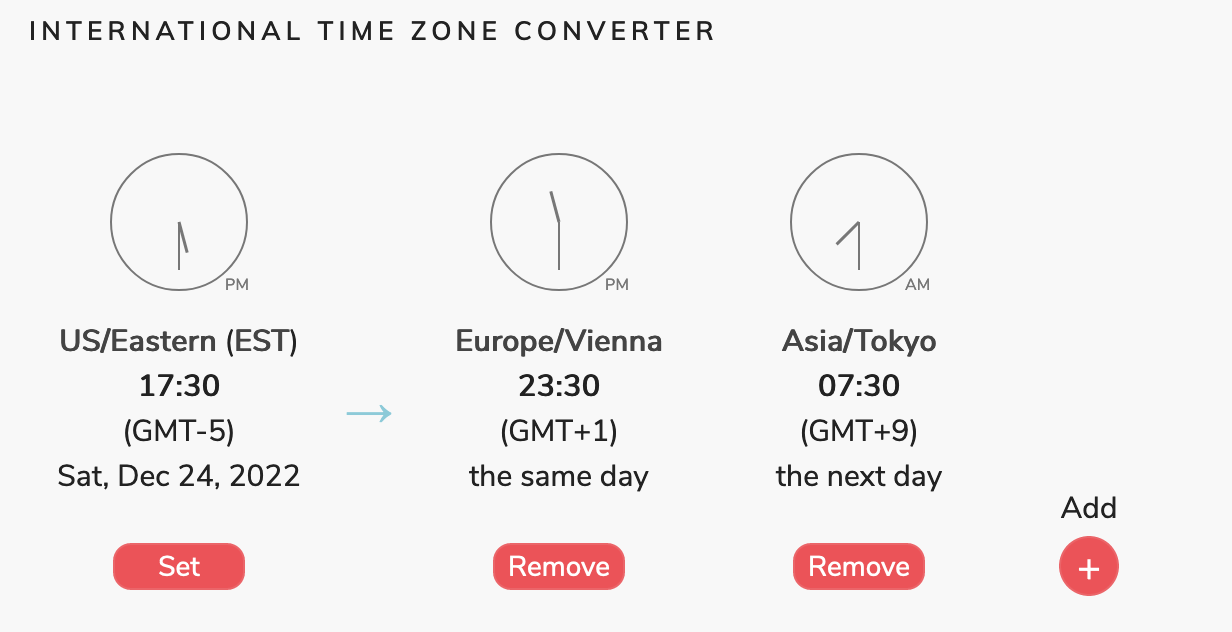 Screenshot of the international time zone conversion utility.