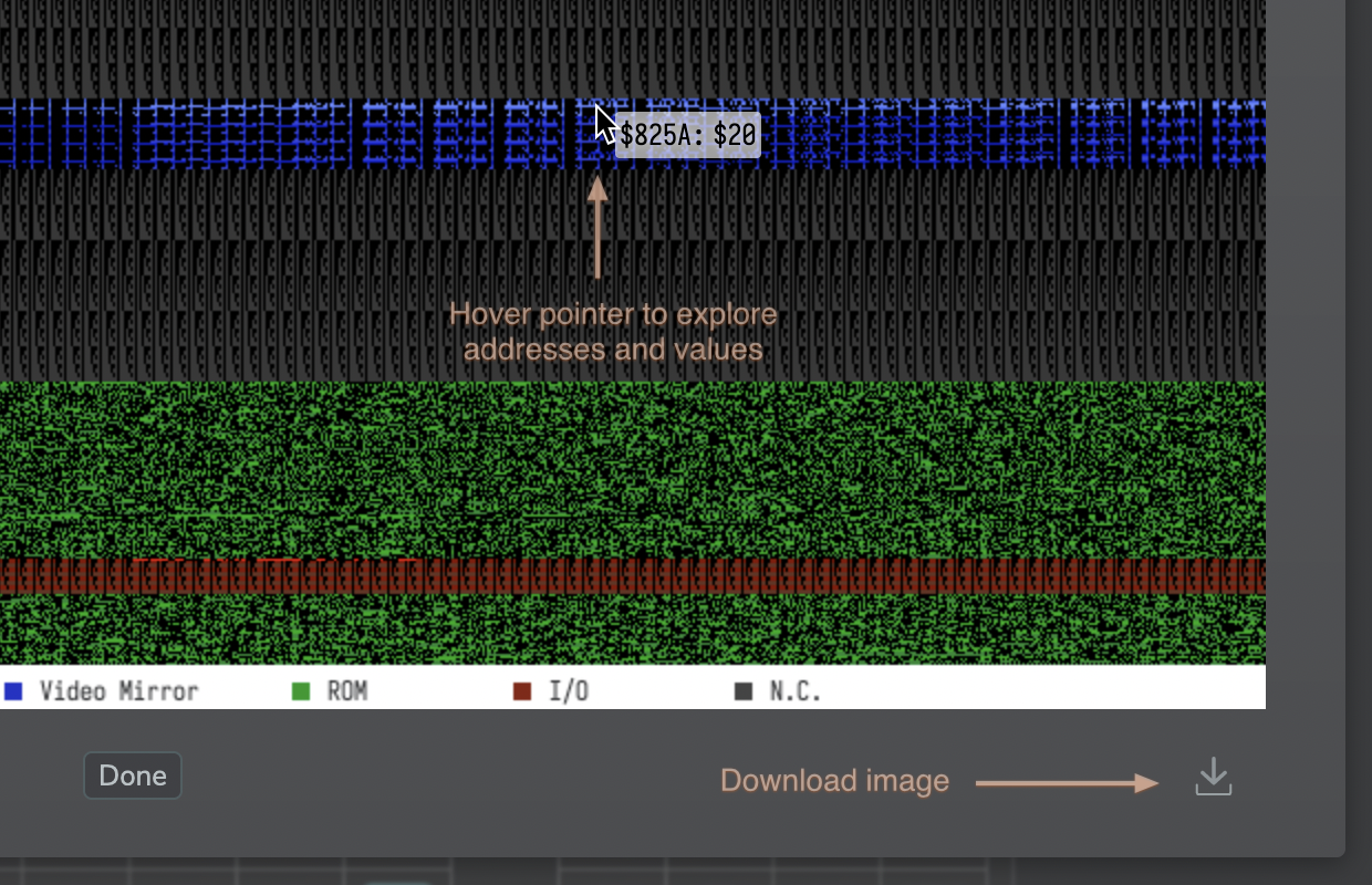 PET 2001 debugger: memory map interaction