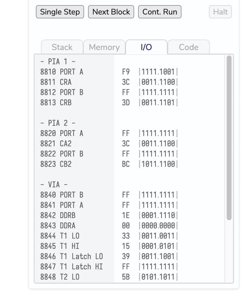 PET BASIC 4.0 with I/O at $8800, debugger