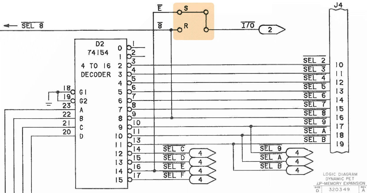 PET  2001N dynamic board: select logic