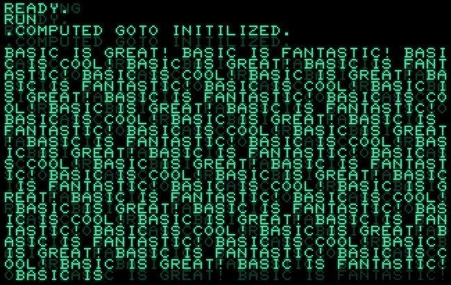 Screenshot of the program running on an emulated Commodore PET.