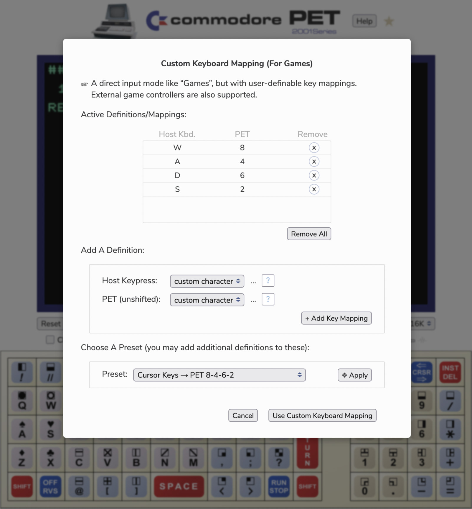 'Games: Remapped' &mdash; setup dialog.