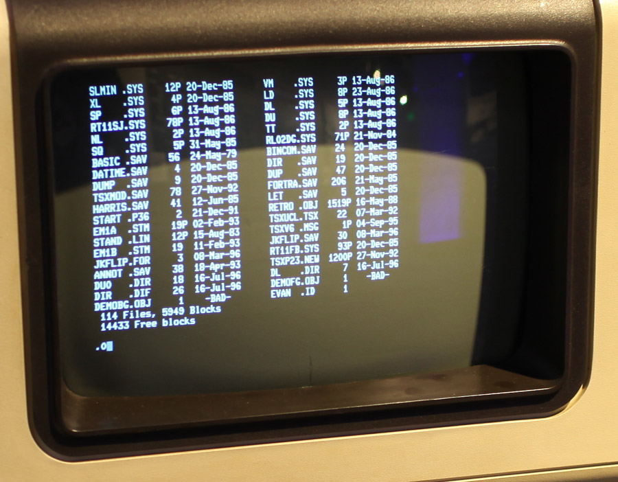VT100 displaying a directory listing.