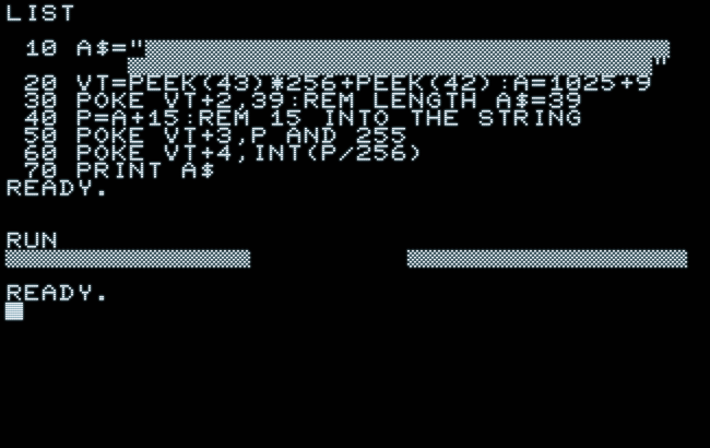 String exploit in Commodore BASIC