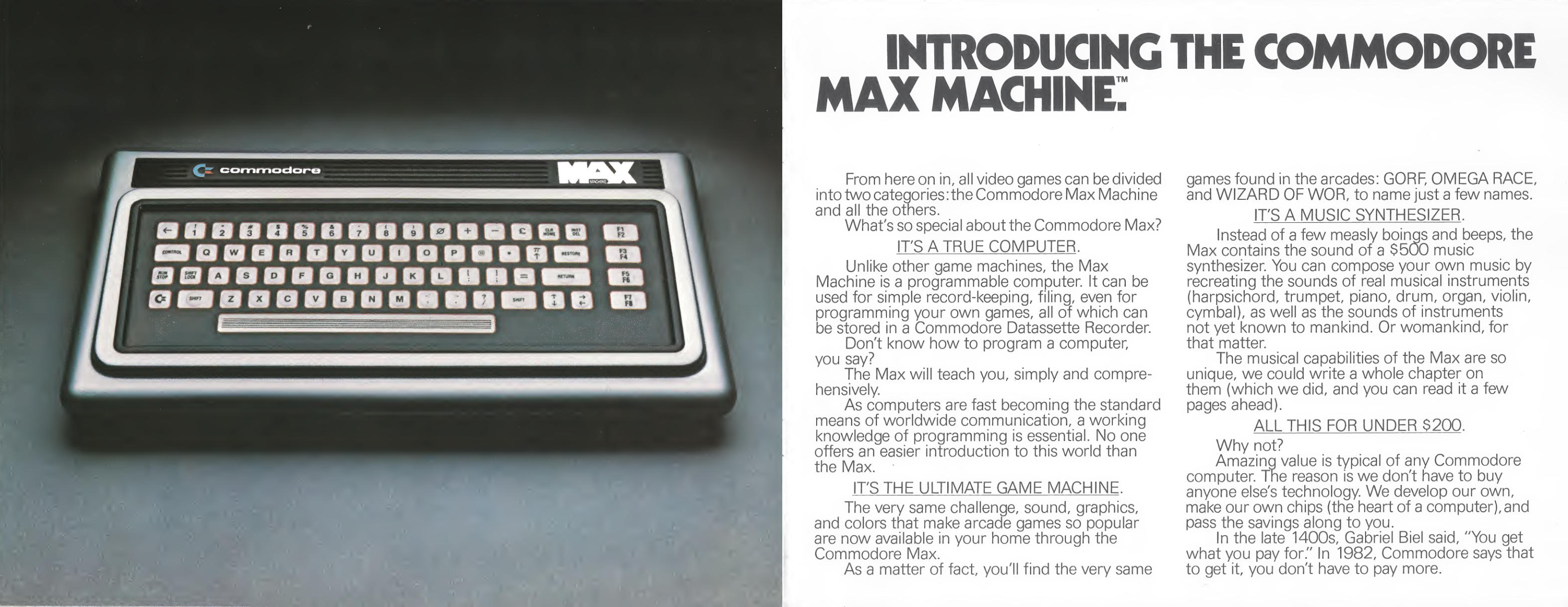 Commodore pamphlet "Introducing the Commodore Max Machine&trade;." (1982)