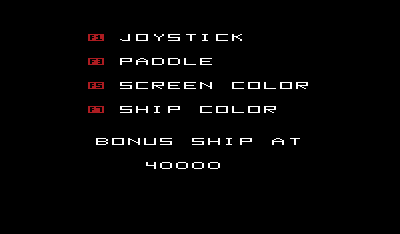 Omega Race for the VIC-20, Game options.