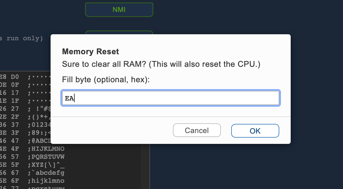 Virtual 6502 emulator (updated regions highlighted)