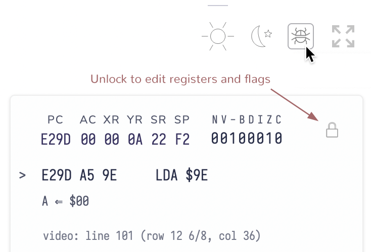 The debugger of the PET 2001 emulator.