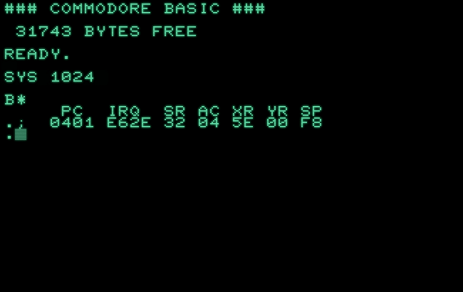 The built-in machine monitor of the PET 2001 (ROM2 and ROM4).