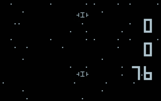 Saucers/attract screen in Personal Computer Space Transactor 2001 (white phosphor)