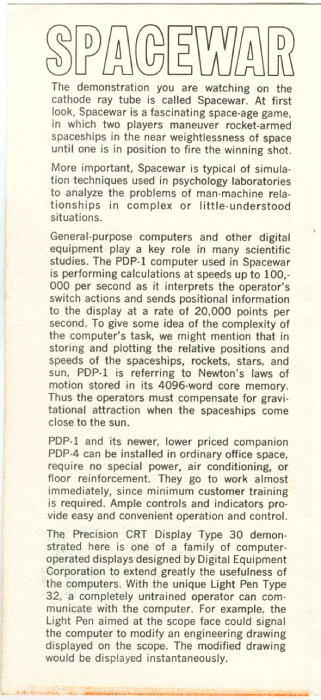 DEC: PDP-1 Computer and Spacewar, page 2: