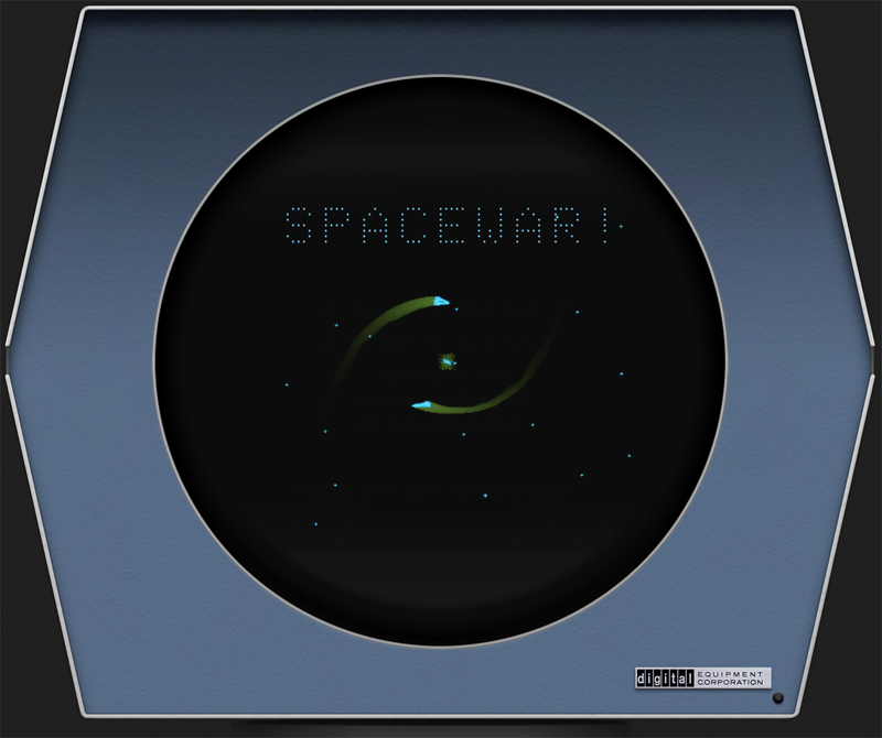 Spacewar!, PDP-1 emulation in JavaScript (screenshot)