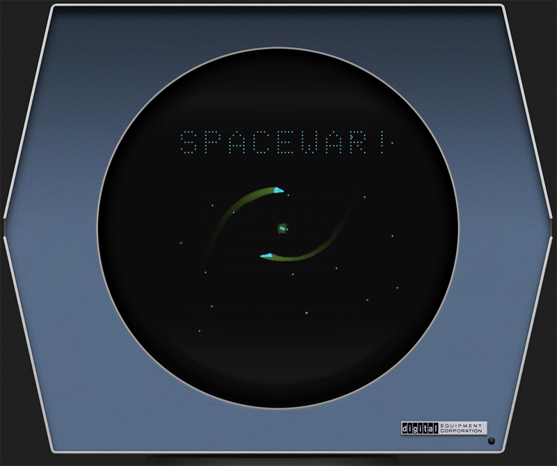 This is a virtual DEC PDP-1 (emulated in HTML5/JavaScript) running the original code of "Spacewar!", the earliest known digital video game. 