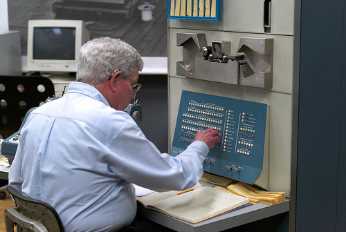 Steve Russell operating the Computer History Museum's PDP-1 (2007)